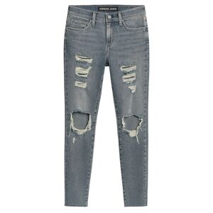 EXPRESS JEANS Distressed Mid Rise Straight Ankle Fray Hem Gray Women’s 8 Grunge‎